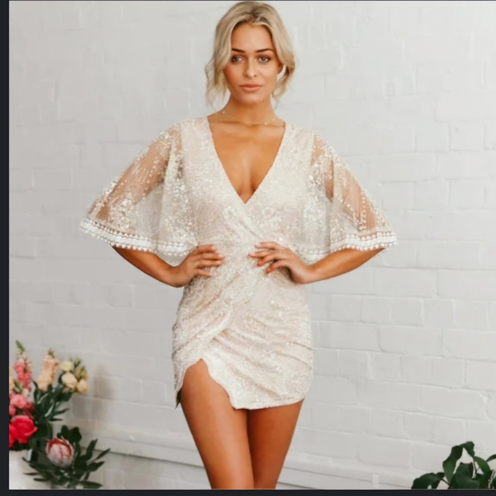 Hello Molly Cream Sequin Mini Dress